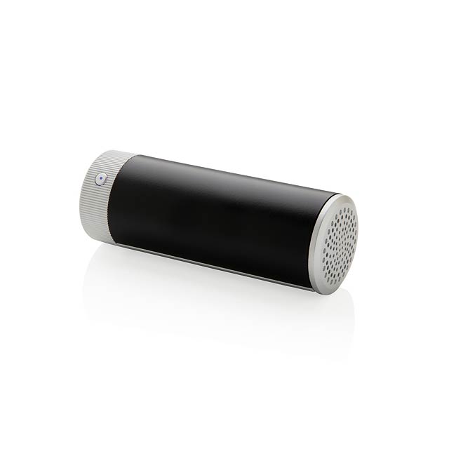 Kabelloser Lautsprecher und Powerbank mit leuchtendem Logo - schwarz