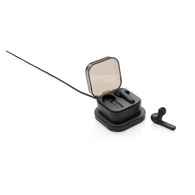 TWS earbuds in wireless charging case - black