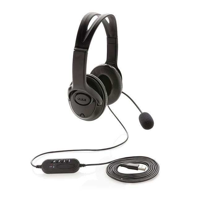 Kancelářský headset s mikrofonem, černá - černá