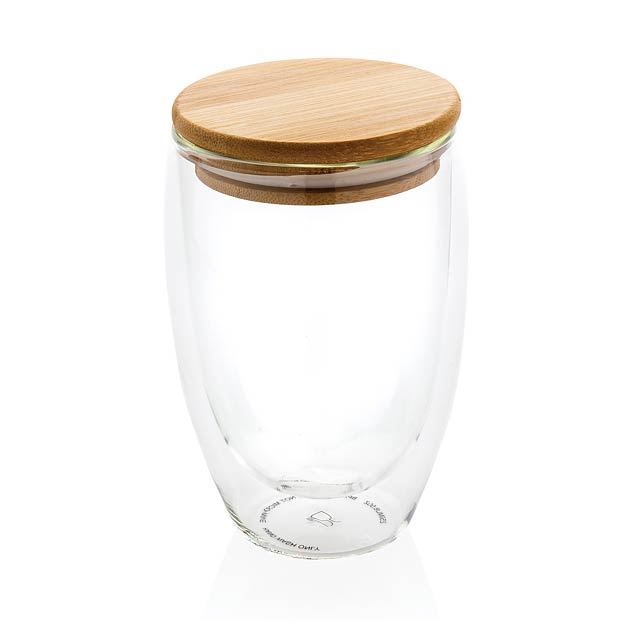 Double wall borosilicate glass with bamboo lid 350ml, transp - transparent
