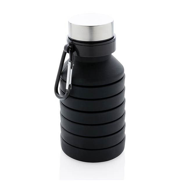 Auslaufgeschützte faltbare Silikonflasche, schwarz - schwarz