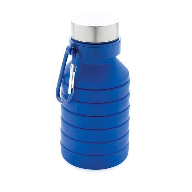 Leakproof collapsible silicon bottle with lid, blue - blue