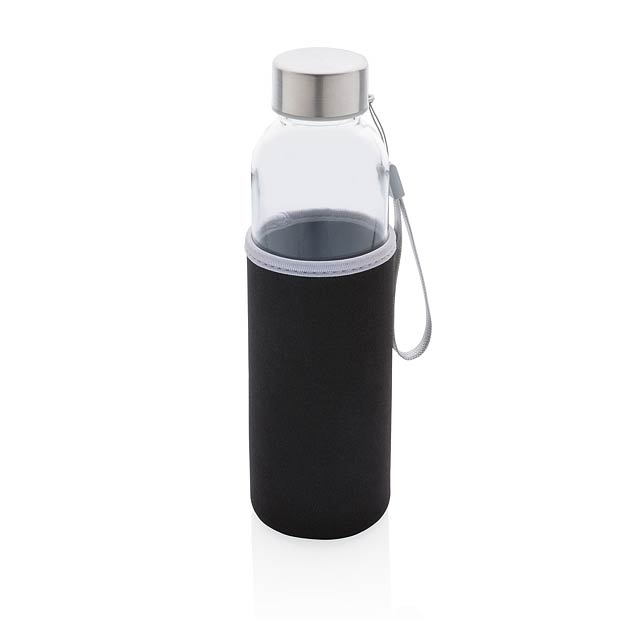 Glass bottle with neoprene sleeve, black - black