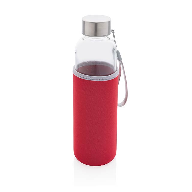 Glass bottle with neoprene sleeve, red - red