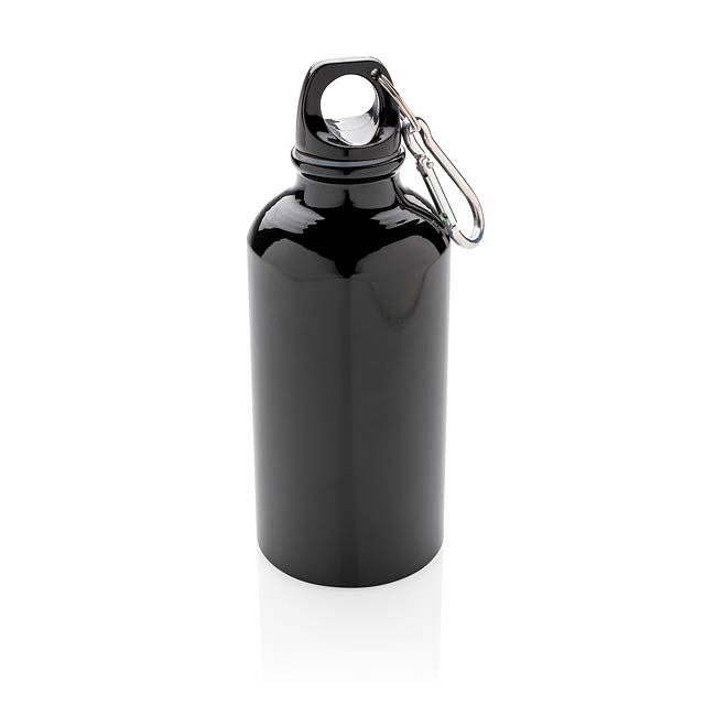 Hliníková sportovní lahev s karabinou, černá - čierna