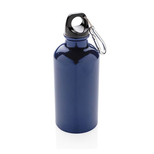 Aluminium reusable sport bottle with carabiner, blue - blue