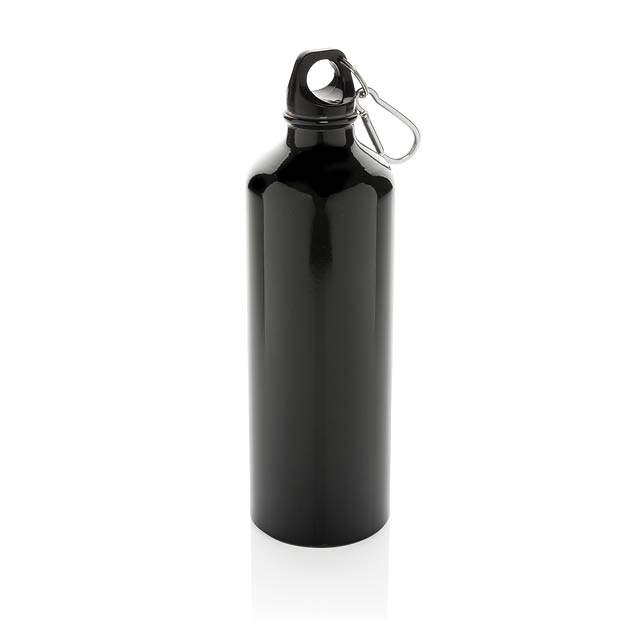 XL Aluminium Flasche mit Karabiner, schwarz - schwarz