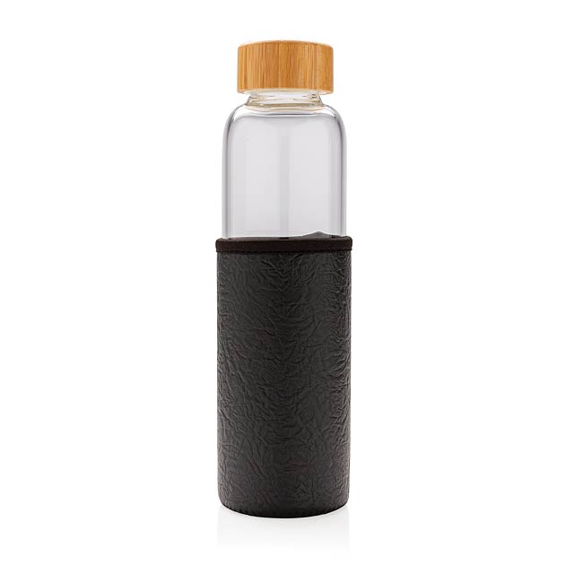 Skleněná lahev ve vzorovaném PU obalu - černá