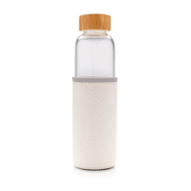 Glasflasche mit struktriertem PU-Sleeve - Weiß 