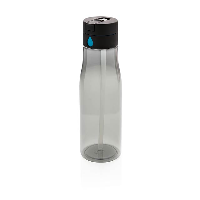 Tritanová láhev Aqua sledující pitný režim s brčkem - čierna