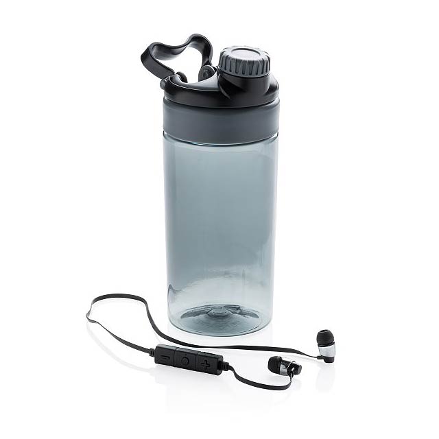 Leakproof bottle with wireless earbuds, black - grey