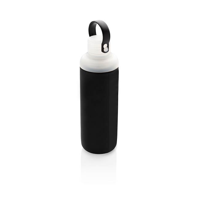 Glass water bottle with silicon sleeve - black