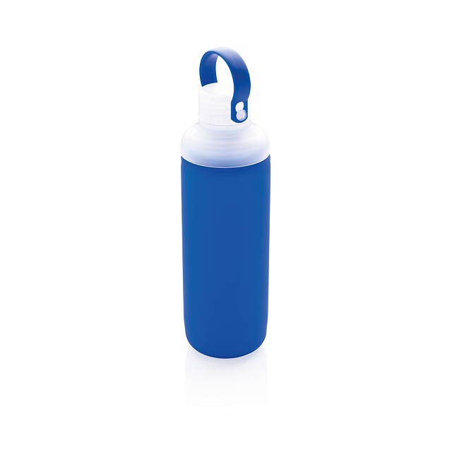 Glass water bottle with silicon sleeve - blue