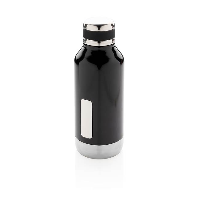 Auslaufsichere Vakuumflasche mit Logoplatte - schwarz