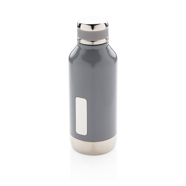 Auslaufsichere Vakuumflasche mit Logoplatte - Grau