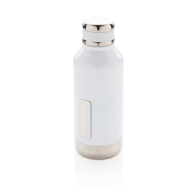 Auslaufsichere Vakuumflasche mit Logoplatte - Weiß 