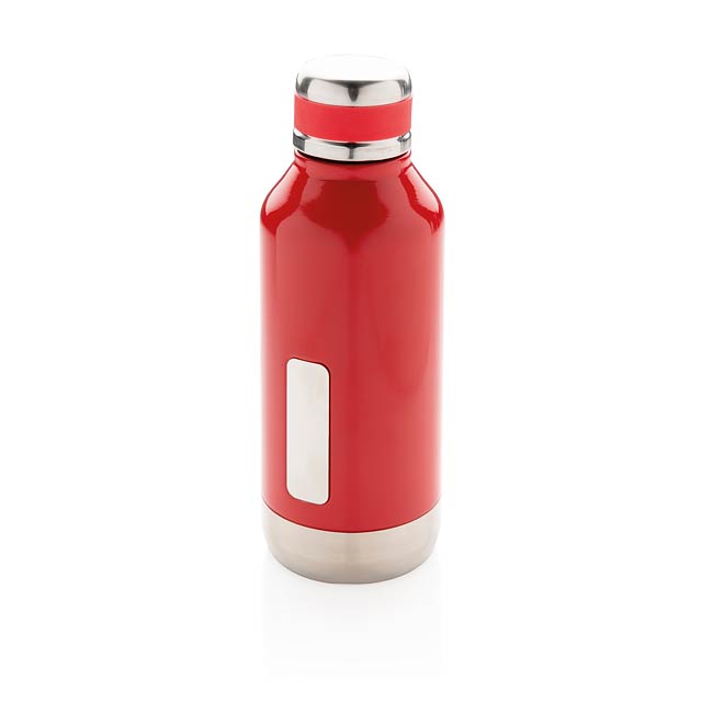 Leak proof vacuum bottle with logo plate - red