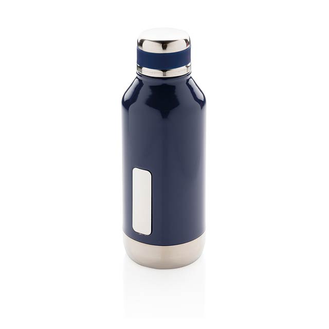 Leak proof vacuum bottle with logo plate - blue