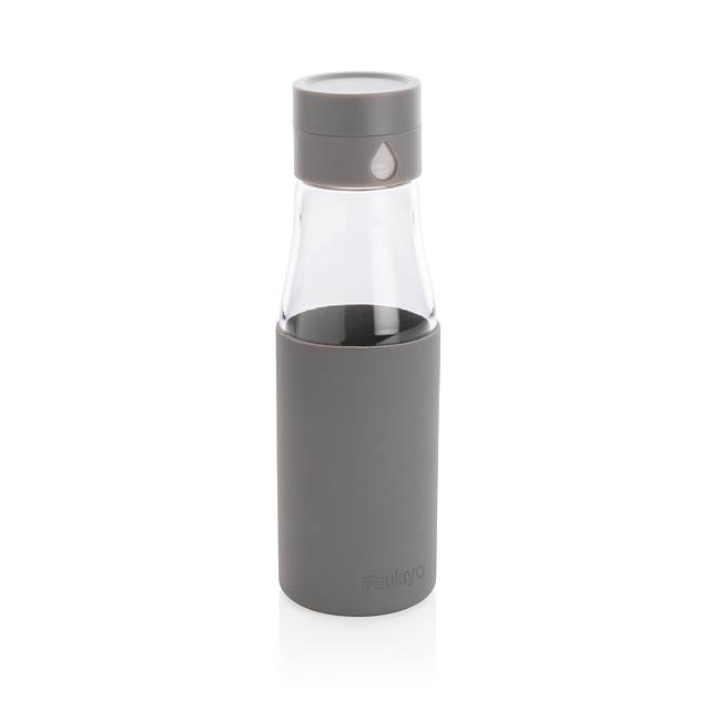 Ukiyo glass hydration tracking bottle with sleeve, grey - grey
