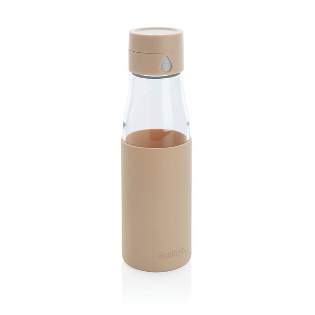 Ukiyo Trink-Tracking-Flasche aus Glas mit Hülle, braun - Bräune