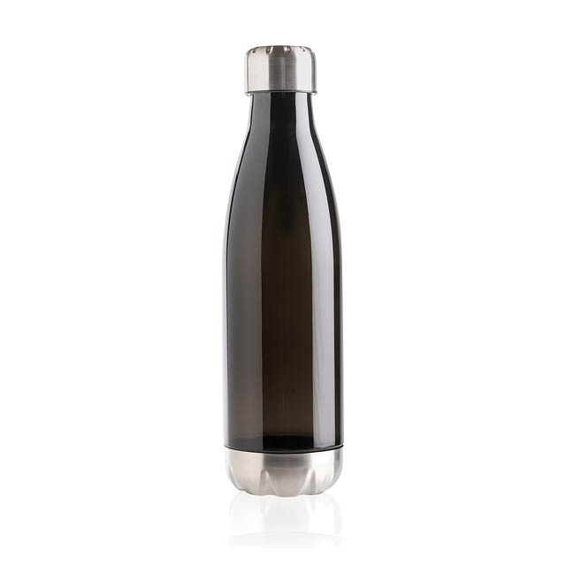 Leakproof water bottle with stainless steel lid, black - black