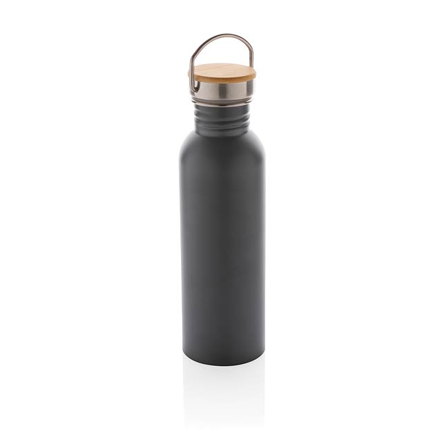 Moderne Stainless-Steel Flasche mit Bambusdeckel, grau - Grau