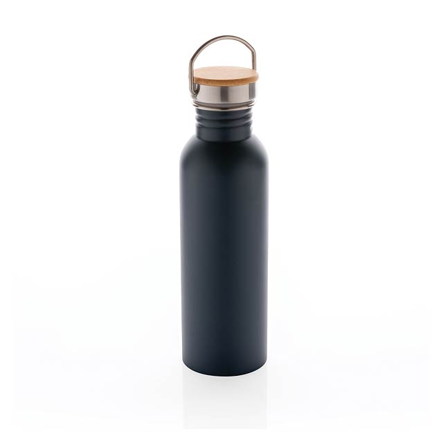Modern stainless steel bottle with bamboo lid, blue - blue