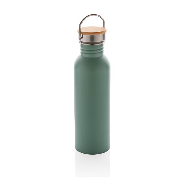 Modern stainless steel bottle with bamboo lid, green - green