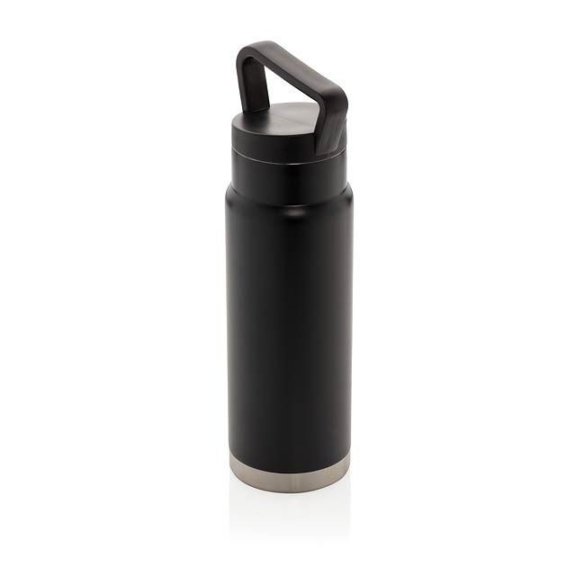 Auslaufsichere Vakuum-Flasche mit Tragegriff, schwarz - schwarz