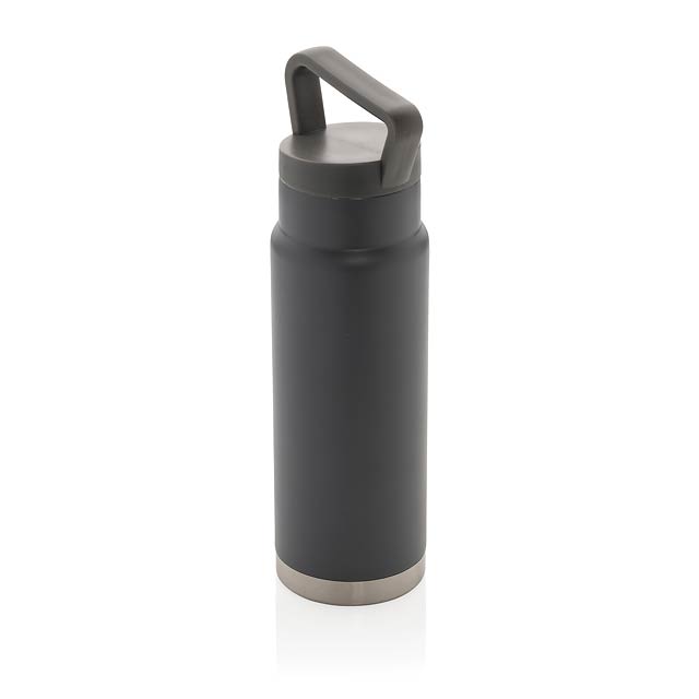 Auslaufsichere Vakuum-Flasche mit Tragegriff, grau - Grau