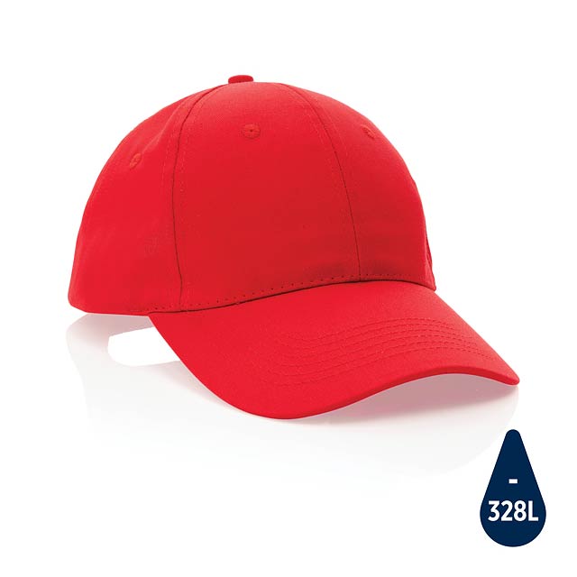 Impact 6 panel 190gr Recycled cotton cap with AWARE™ tracer, - red