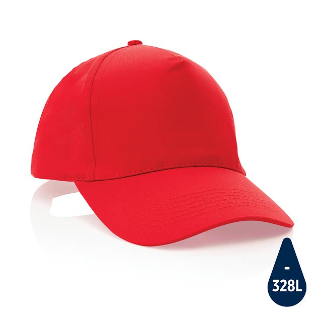 Impact 5 panel 190gr Recycled cotton cap with AWARE™ tracer, - red