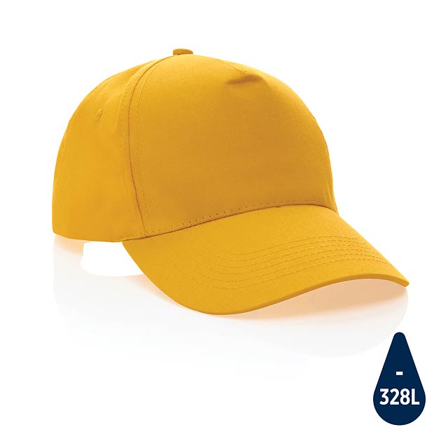 Impact 5 panel 190gr Recycled cotton cap with AWARE™ tracer, - yellow