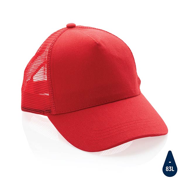Impact AWARE™ Brushed rcotton 5 panel trucker cap 190gr, red - red