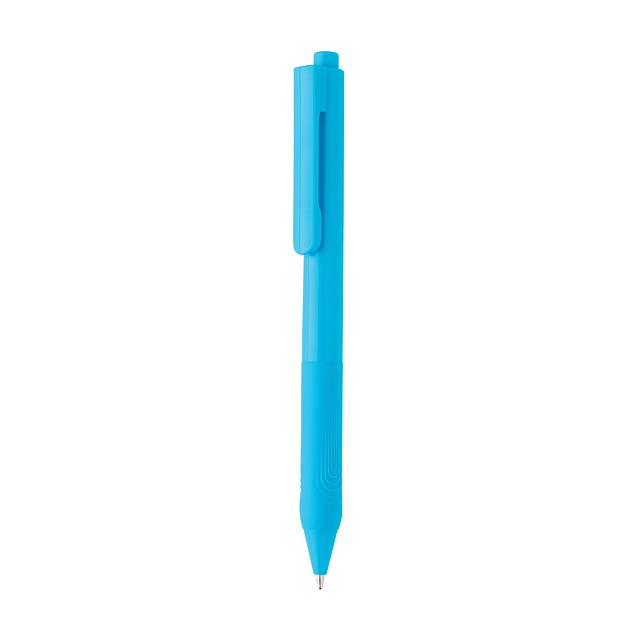 X9 solid pen with silicon grip, blue - blue