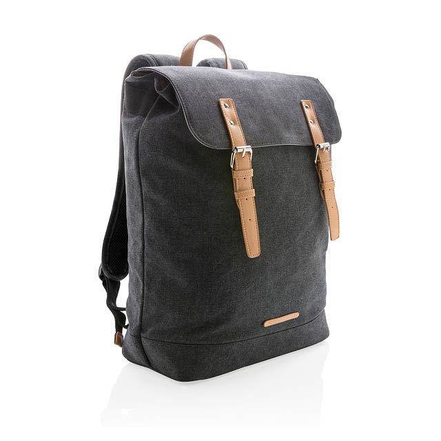 Canvas laptop backpack PVC free - black