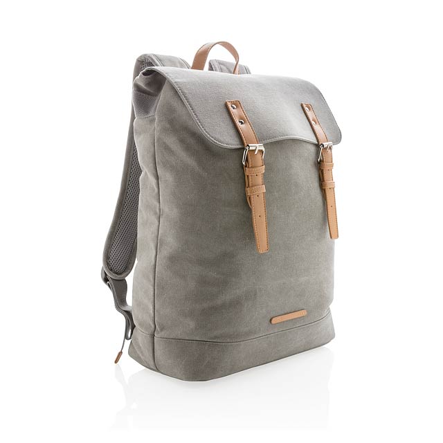 Canvas laptop backpack PVC free - grey