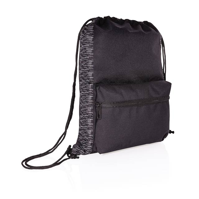 Reflexní šňůrkový batoh z RPET AWARE™, černá - černá