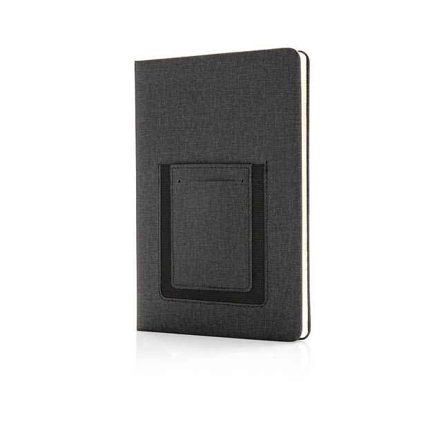 Deluxe A5 Notebook with phone pocket - black