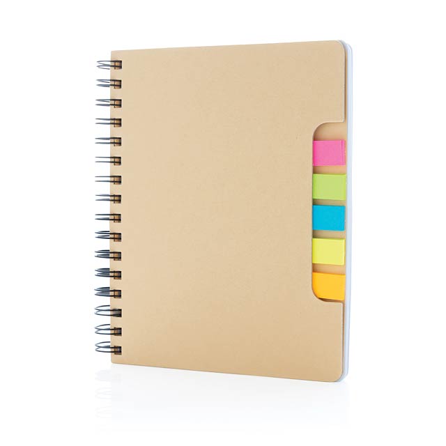 A5 Kraft spiral notebook with sticky notes - brown