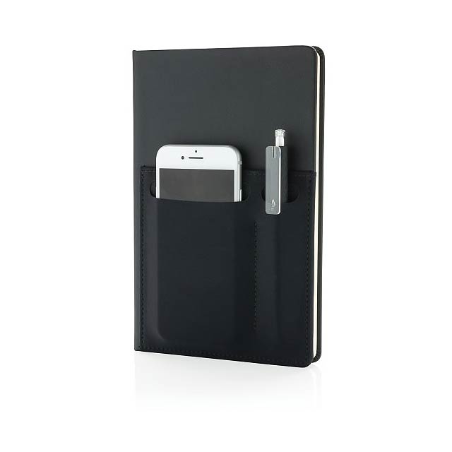 A5 Deluxe notebook with smart pockets, black - black