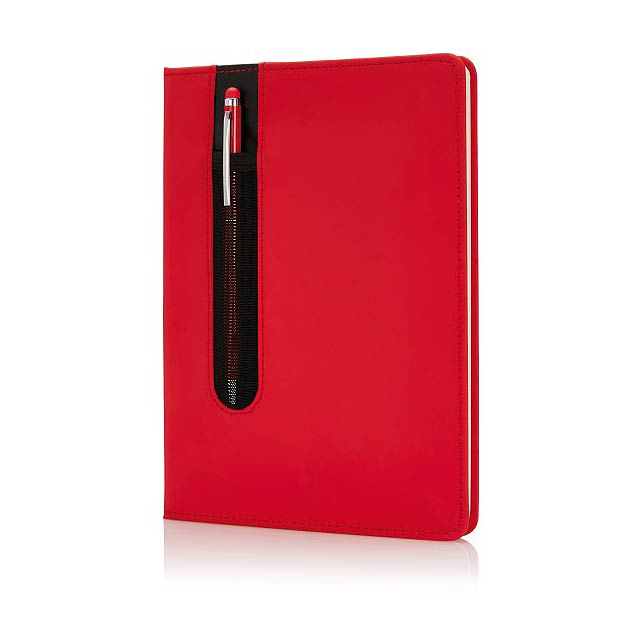 Basic Hardcover PU A5 Notizbuch mit Stylus-Stift, rot - Rot