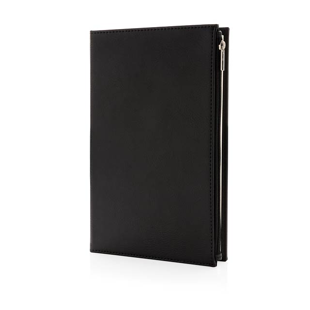 Swiss Peak A5 PU notebook with zipper pocket, black - black