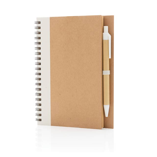 Kraft Spiral-Notizbuch mit Stift, weiß - Weiß 