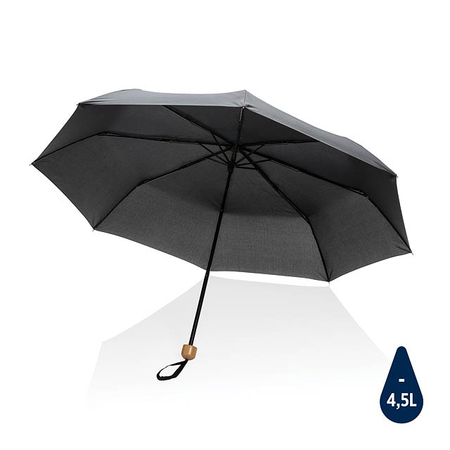 20.5" Impact AWARE™ RPET Pongee bamboo mini umbrella, black - black