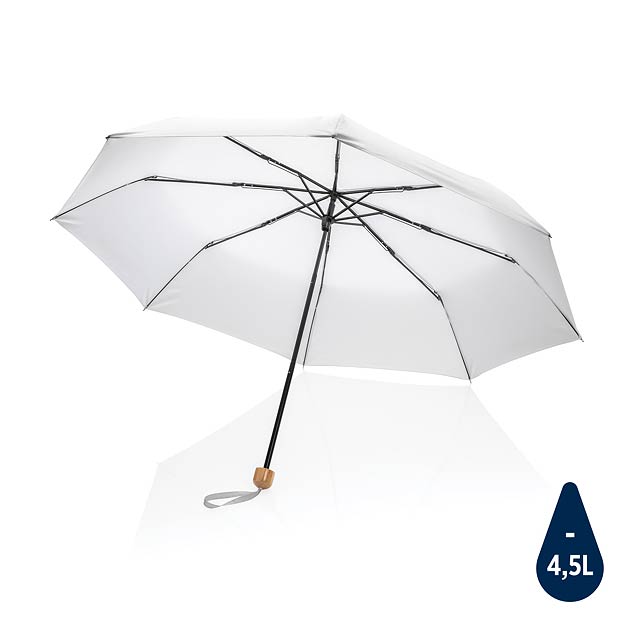 20.5" Impact AWARE™ RPET Pongee bamboo mini umbrella, white - white