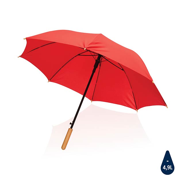 23" Impact AWARE™ RPET 190T auto open bamboo umbrella, red - red