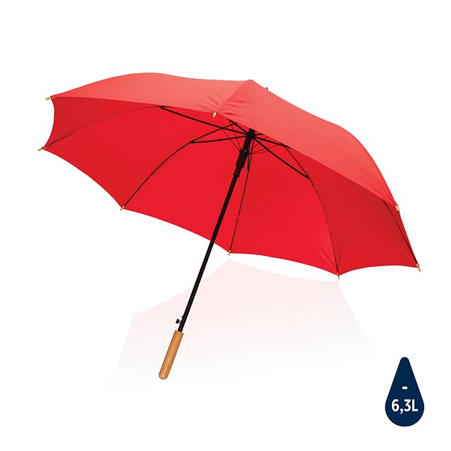 27" Impact AWARE™ RPET 190T auto open bamboo umbrella, red - red