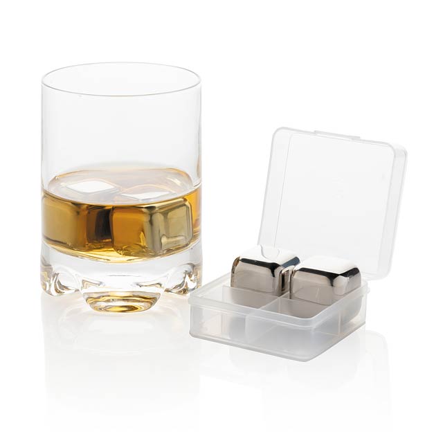 Reusable stainless steel ice cubes 4pc, silver - silver