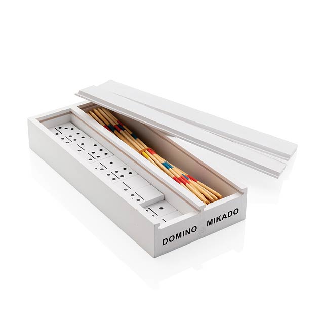 Deluxe mikado/domino in wooden box, white - white